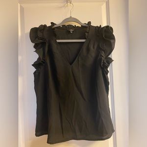 Black, ruffled sleeveless blouse